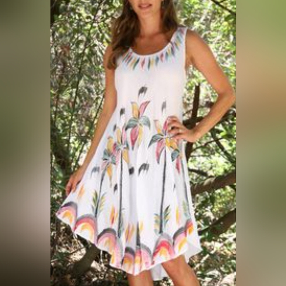 Boho Floral Sundress Flowy A line Summer Multicolor Feather Print